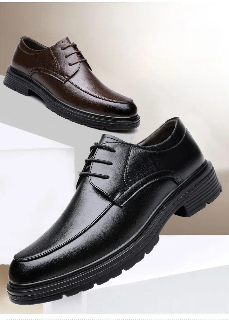 Men's Lace-up Business Casual Leather Shoes Spring Autumn New Platform Work Shoes Male Fashion Solid Color Dress Shoe Man