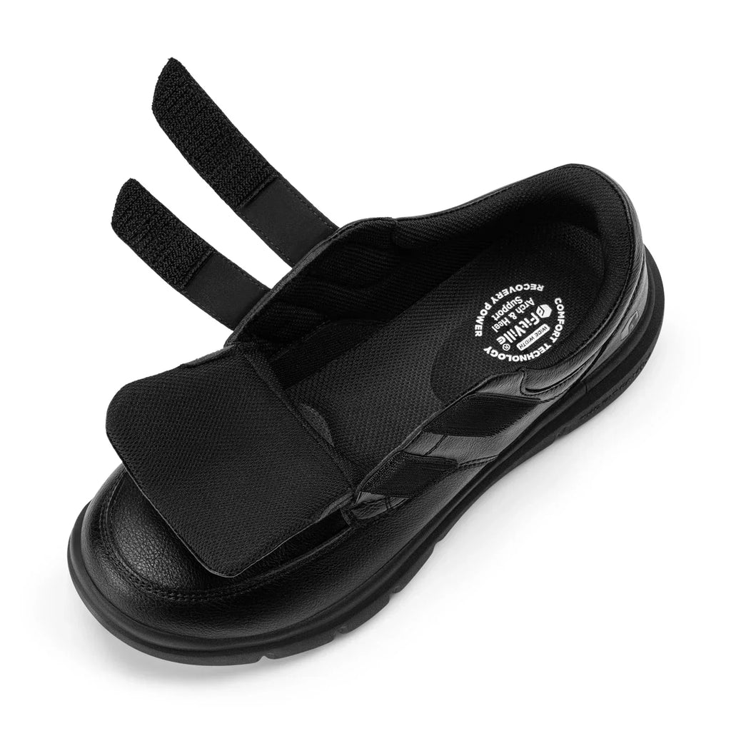 Men'S Wide Walking Shoes Hook And Loop Comfortable Leather Business Shoes Orthopedic Diabetic Shoes For Swollen Feet