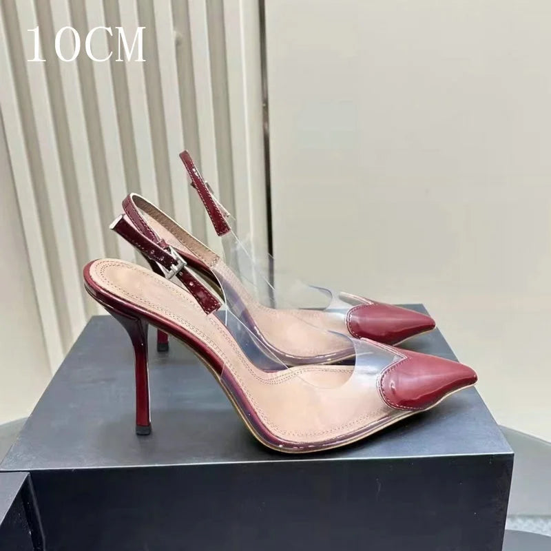 2026 Spring And Summer Pointy Stiletto Heels Wearing Slippers Transparent Female Sandals