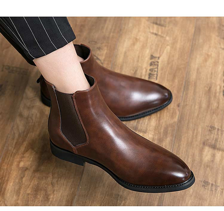 New Chelsea Boots Men Shoes PU Brown Fashion Versatile Business Casual British Style Street Party Wear Classic Ankle Boots