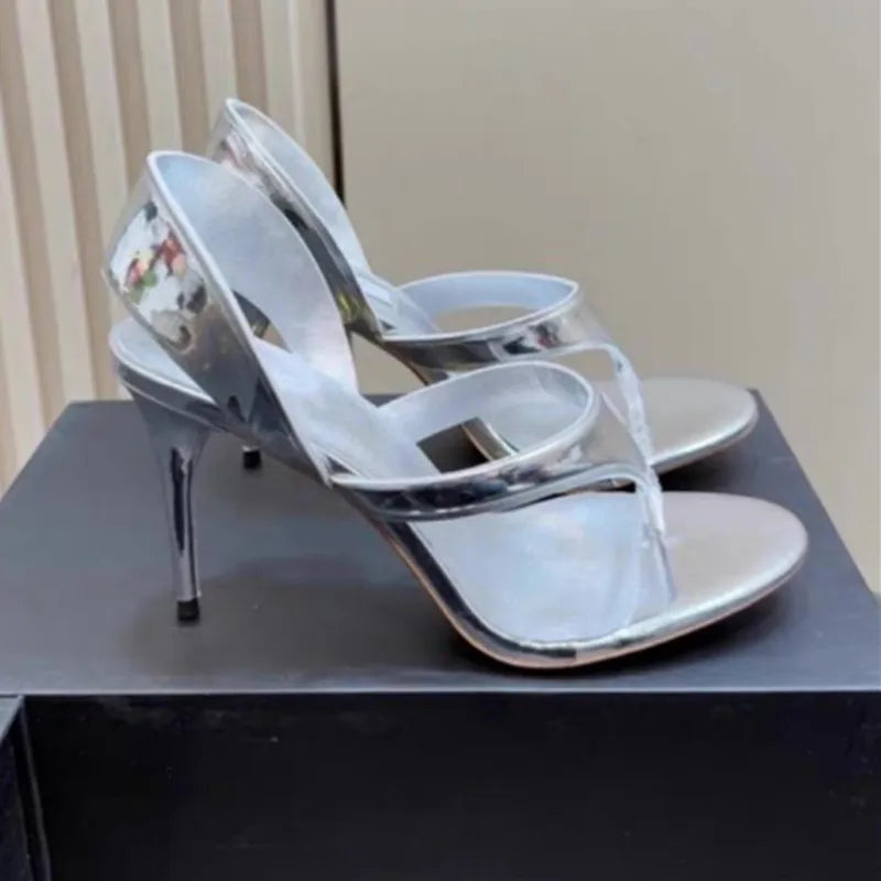 Summer New Women's Stiletto Sandals Concise Female Flipflop High-heeled Sandals Slingback Runway Ladies Shoes Large Sizes 34-46