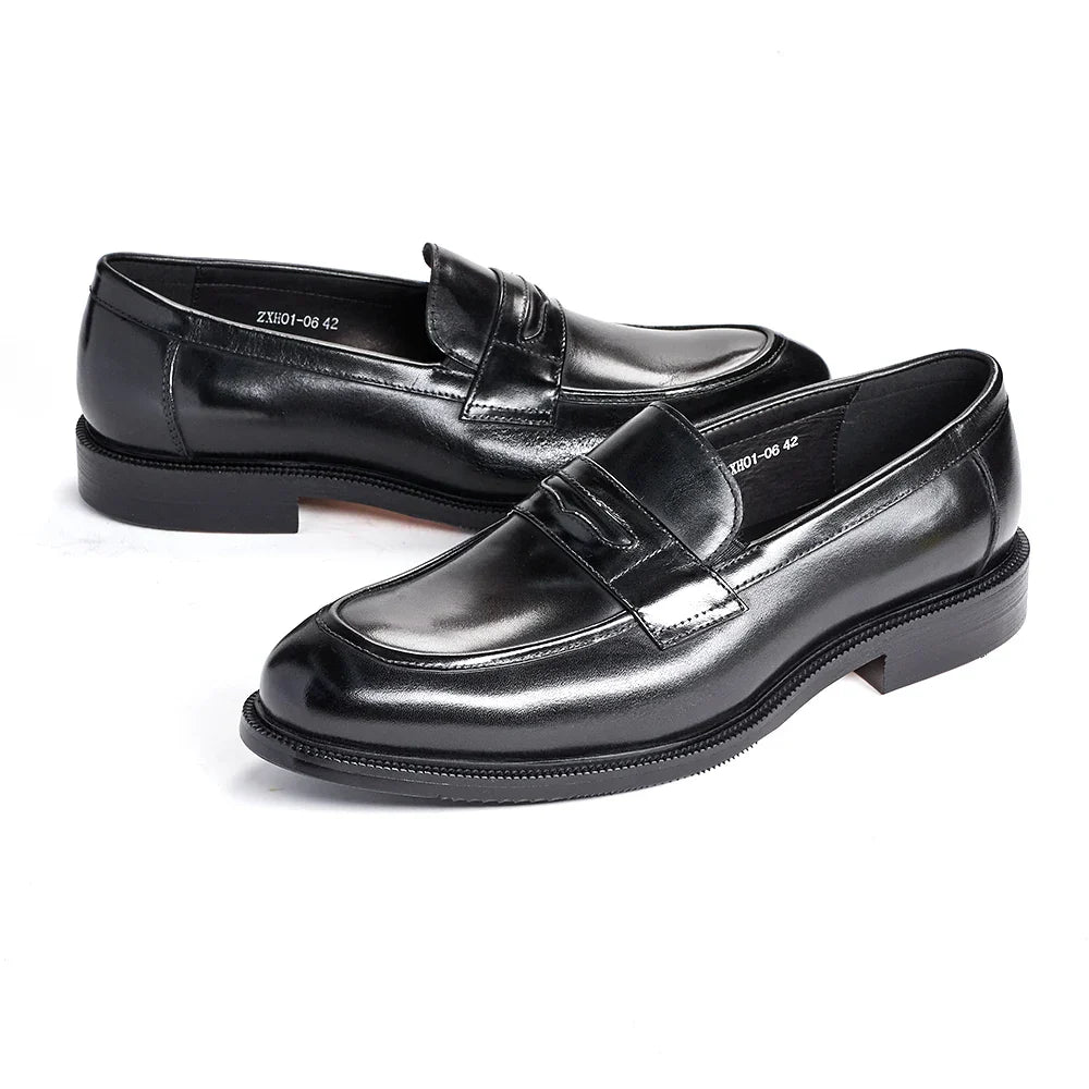 Men's Formal Leather Shoes British Style Oxford Loafers Round Toe Breathable Non-Slip Business Dress Wedding Office Casual Shoes