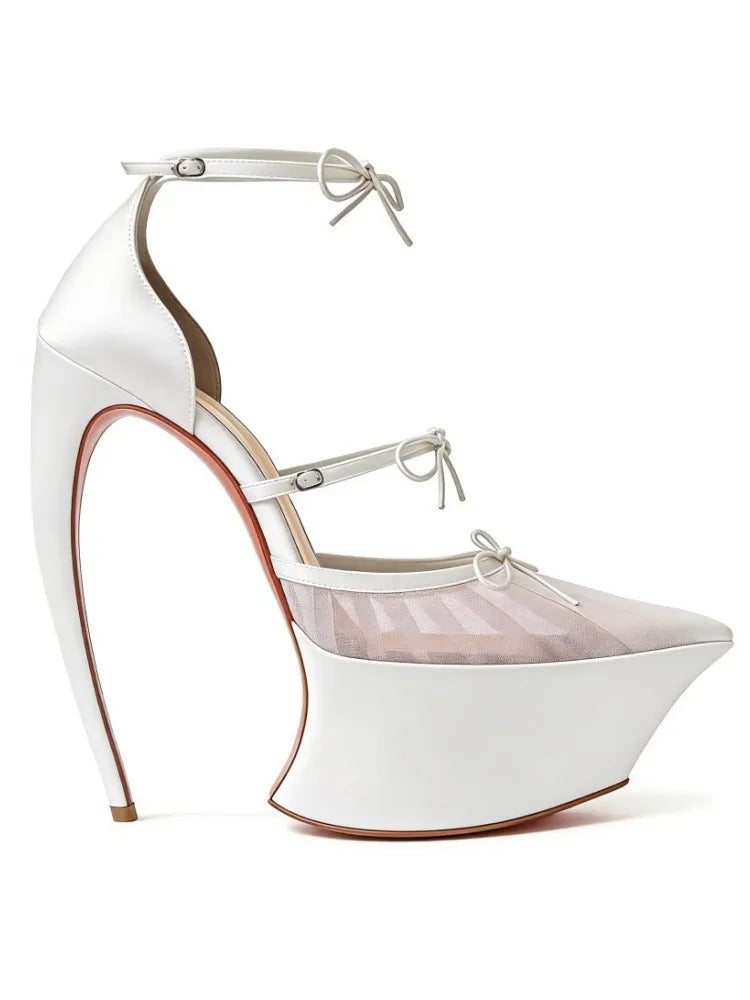 Spring/Summer New Pointed Stiletto High Heels Thick Bottom Ballet Sandals Bow Fashion Show Wedding Party Women's High Heels