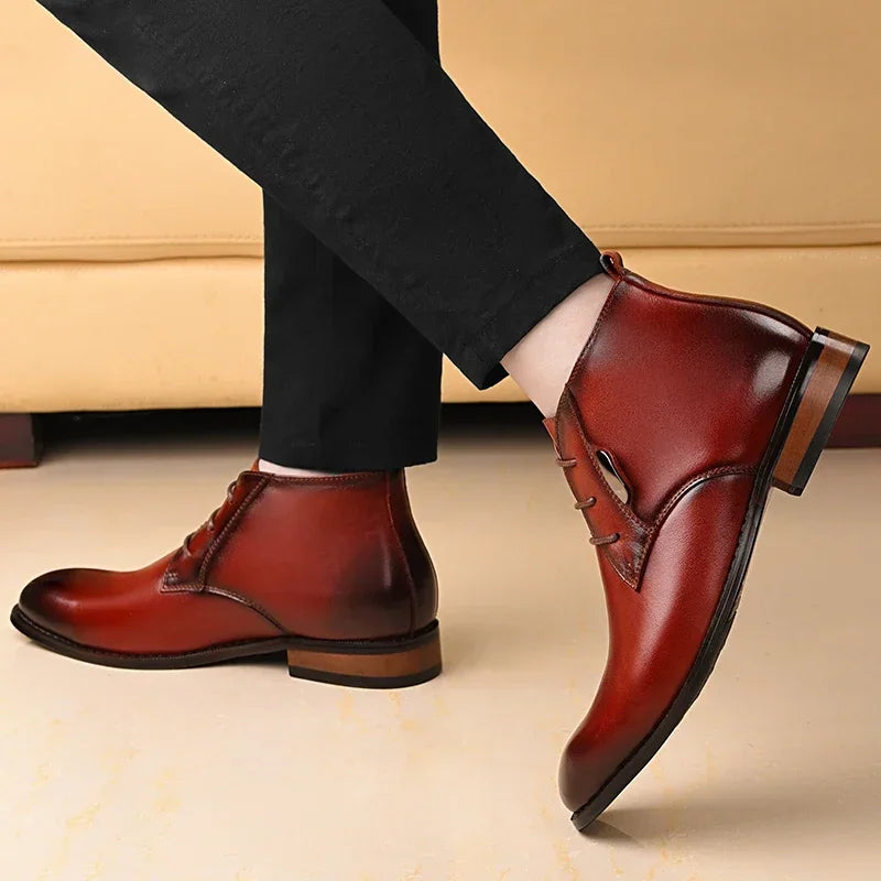 Men Flat/6CM Bussiness Elevator Shoes Genuine Leather Boots Autumn Winter Warm Ankle Boots for Men Botas Hombre Plus Size 37-47