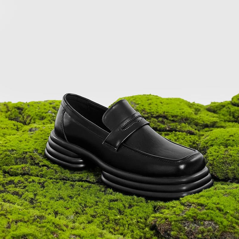 Men Zipper Patent Leather Increase Loafers Shoe Japan Korean Streetwear Fashion Thick Sole Platform Vintage Style Leather Shoes