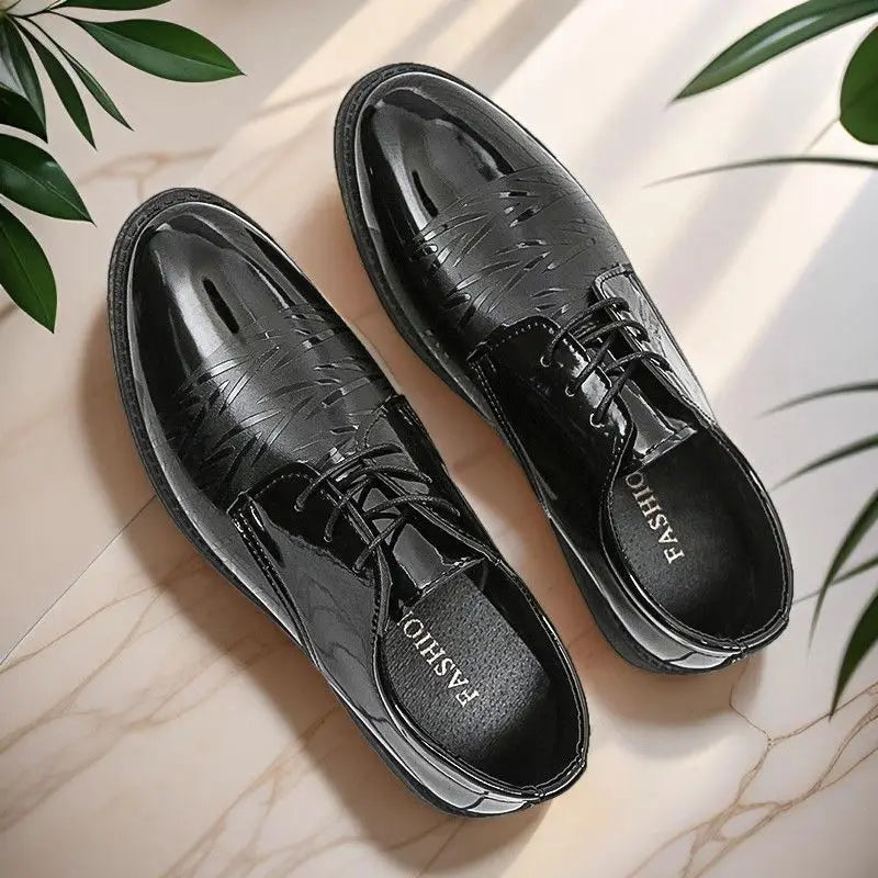 Black Round Toe Bright Upper Men's Formal Shoes Business Casual Party Elegant and Classic Low Price Suit New Social Shoe Male