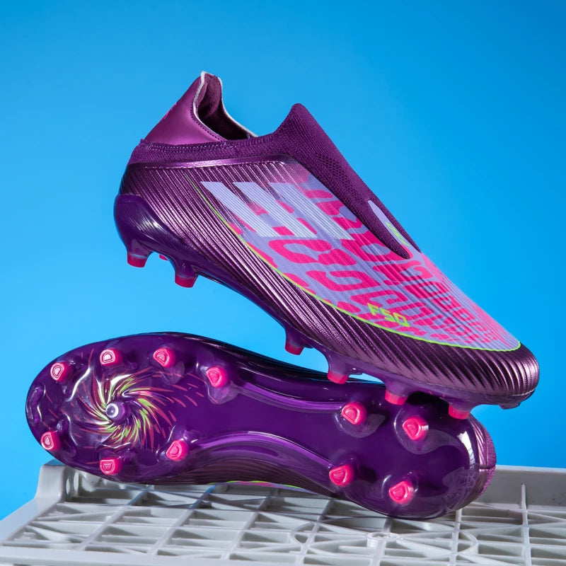 Men's Football Boots Without-lace Youth FG/TF Field Training Studded Fast Soccer Cleats Professional Non Slip Football Shoes