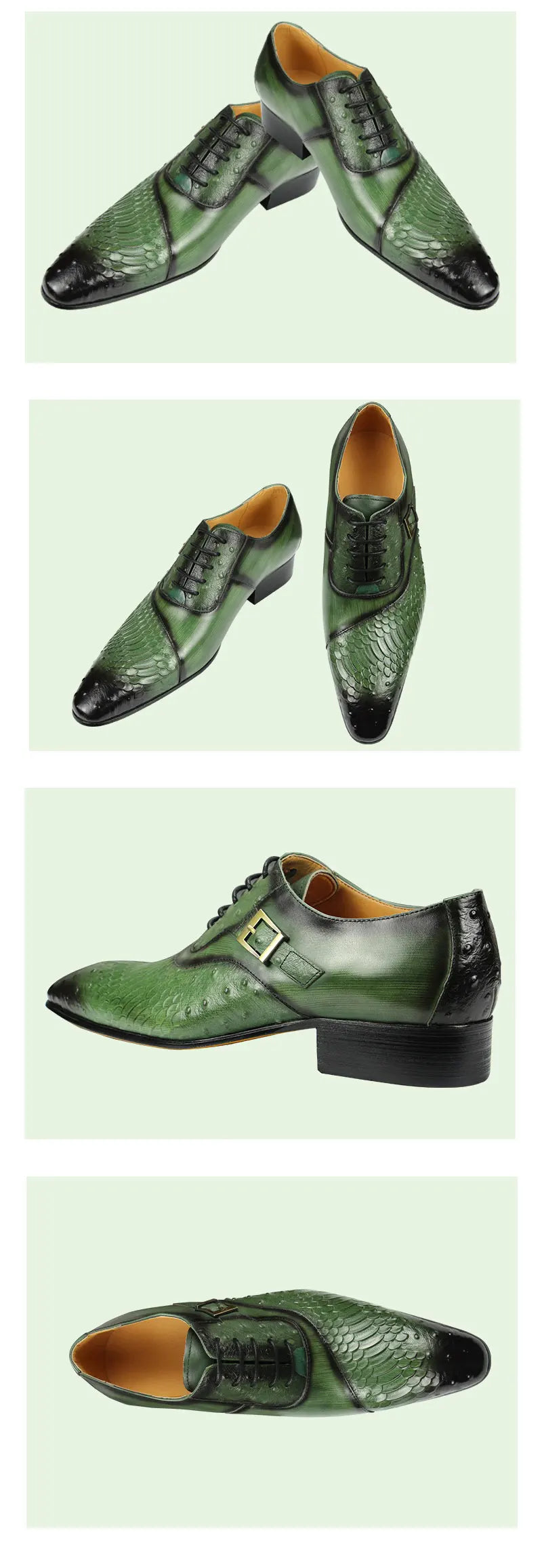 Luxury Men Oxford Shoes British Carved Fashion Dress Leather Shoes  Pointed Shoes Trendy Lace-up Green Black Formal Shoes Men