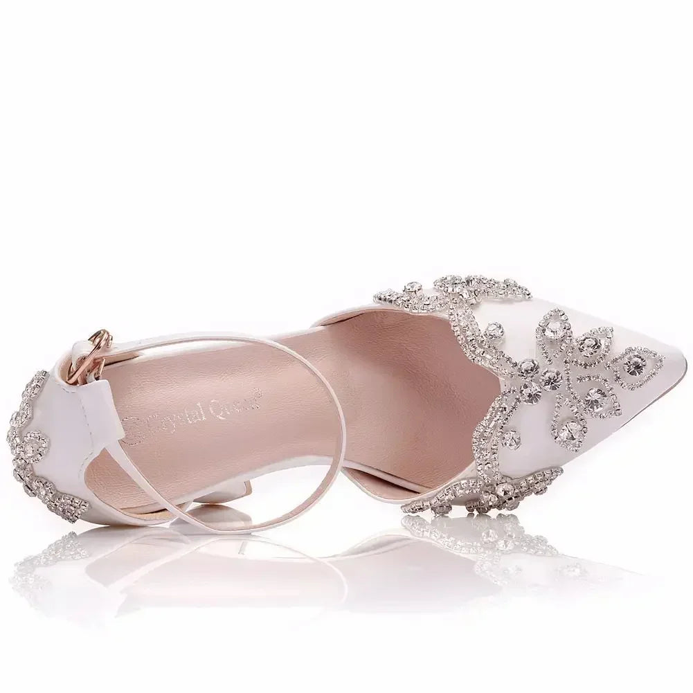 2026 Thick Heel Pointed Toe Shoes Large Size  Thick Heel Sandals Women Rhinestone Wedding Shoes Women White Wedding Shoes Drill