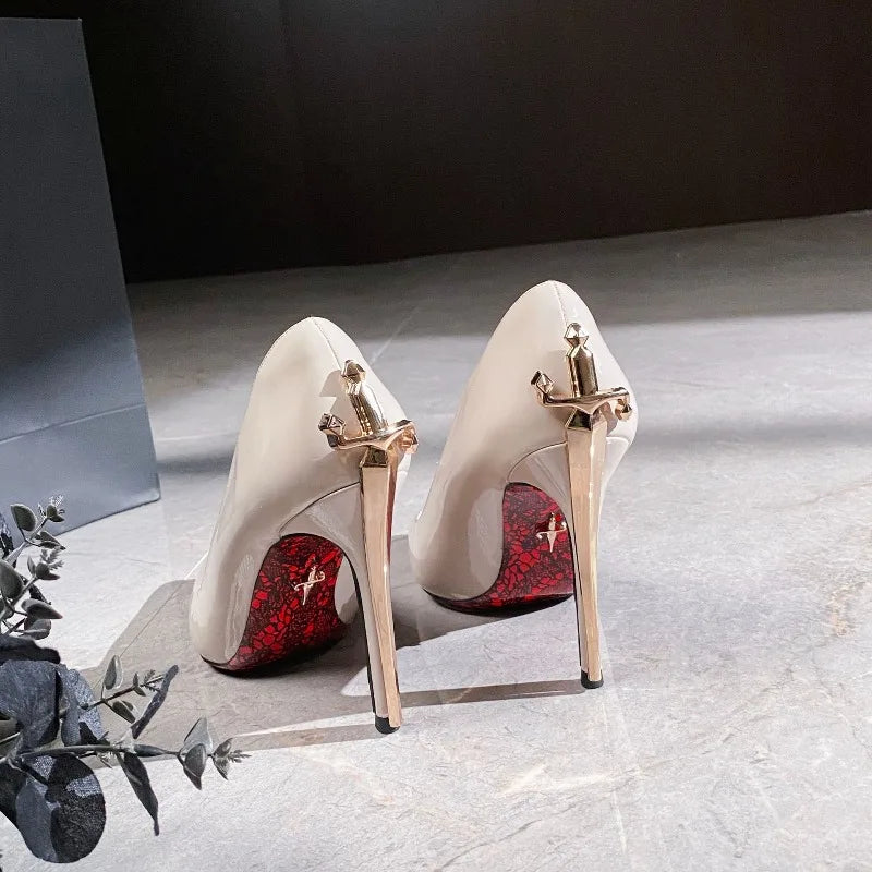 Luxury Designer Women Shoes Exquisite Metal Decoration Pointed Tip High Heels for Woman Elegant French Casual Shoe Zapatos Mujer