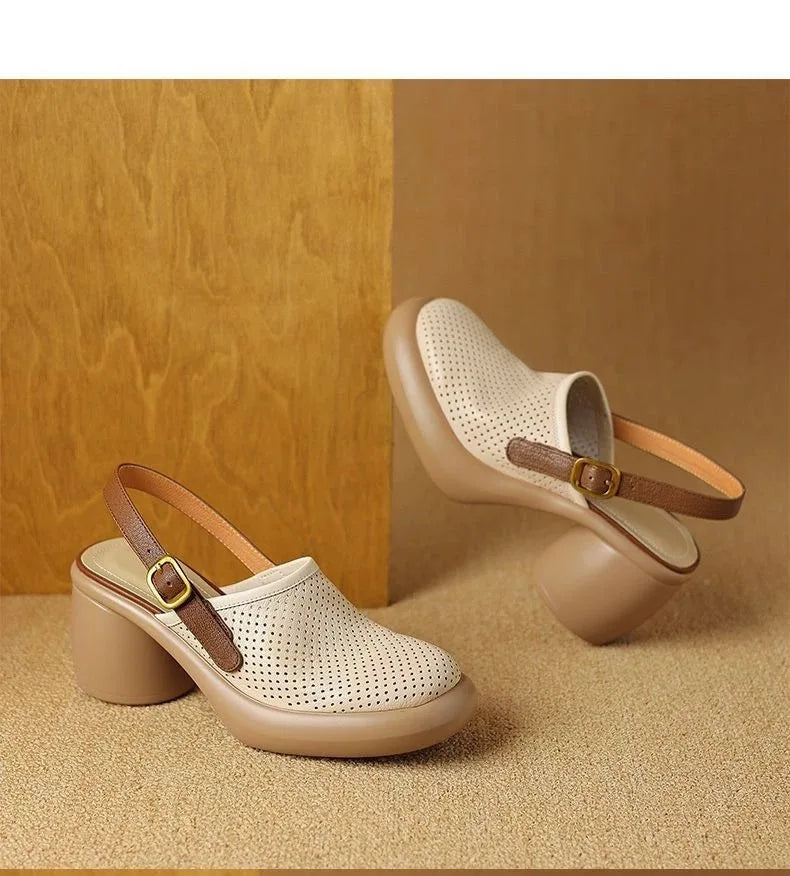 Women Vintage Hollow Chunky Platform Sandals Summer New Soft Thick Sole Buckle Shoes Woman Fashion Non-Slip Beach Slides Sandals