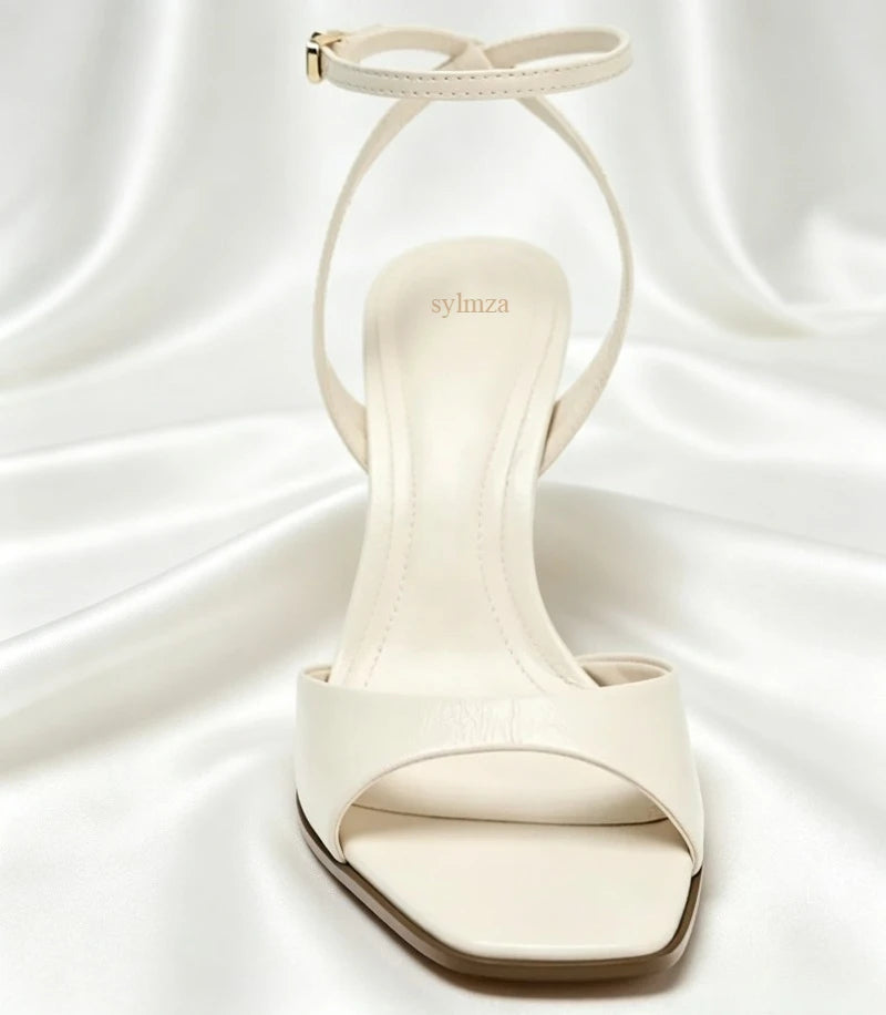 Elegant Ankle Strap High Heels Ladies Square Toe Fashion Party Dress Shoes Office Hollow Sexy Designer Brand Sandals Women Pumps