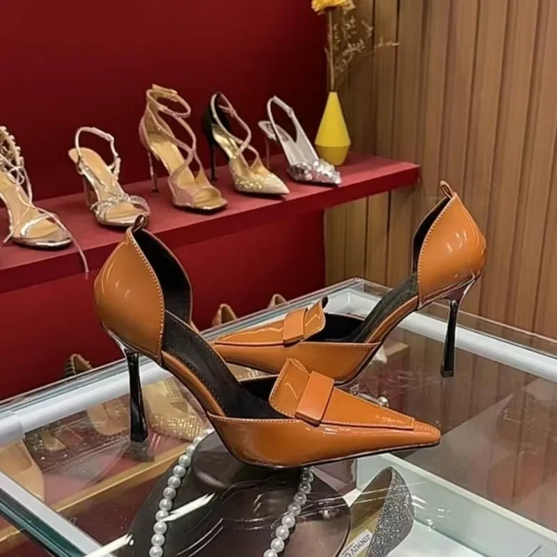 Women's Fashion Pointed Head Shallow Mouth Metal Buckle Non-slip Single Shoes Summer New Patent Leather High Heels