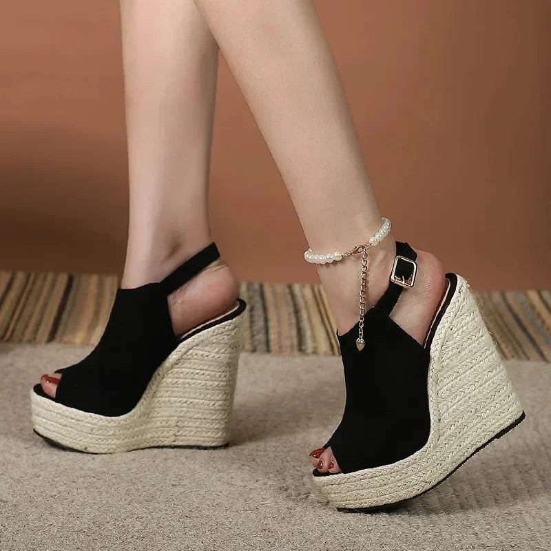 Summer Peep Toe Wedges Sandals For Women Fashion Buckle Strap Platform High Heels Casual Gladiator Shoes Female Sandalias