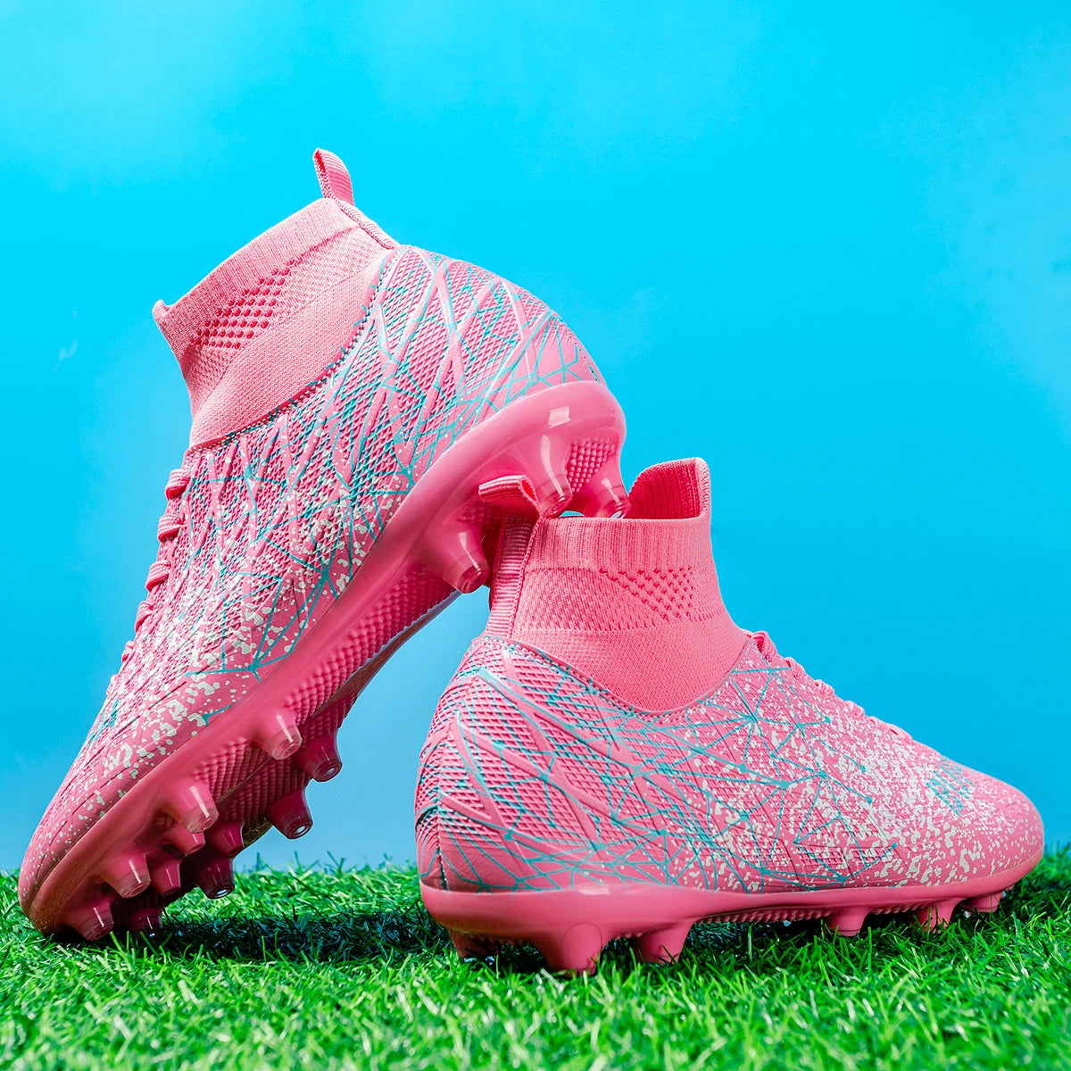 High Performance AG FG Football Boots PU Hybrid Fabric Upper TPU Strong Grip Sole Cost-effective Men Women Grass Football Shoes