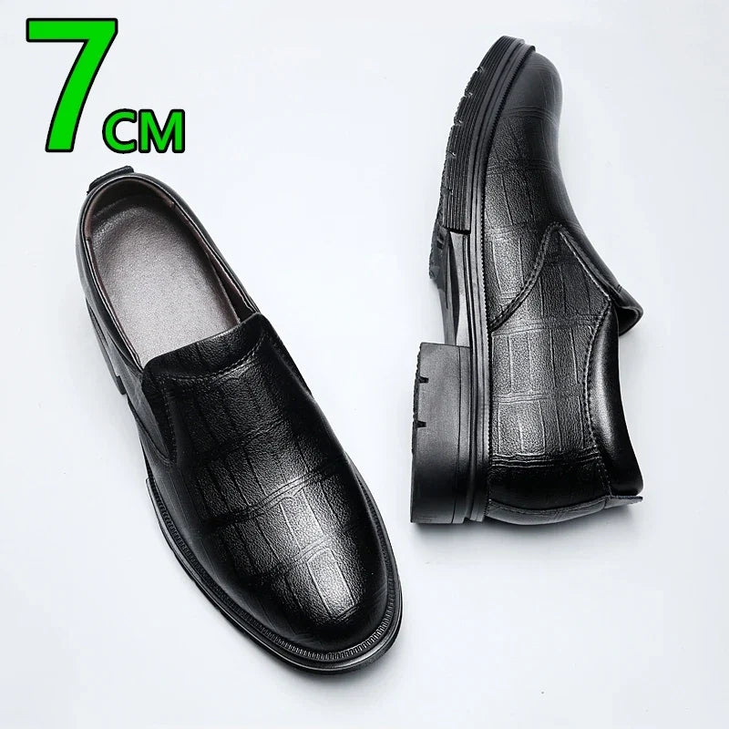 Big Size Elevator Loafers Wedding Men Leather Shoes Business British Formal Dress Shoes Height Increase Insole 7CM Lift Moccasin