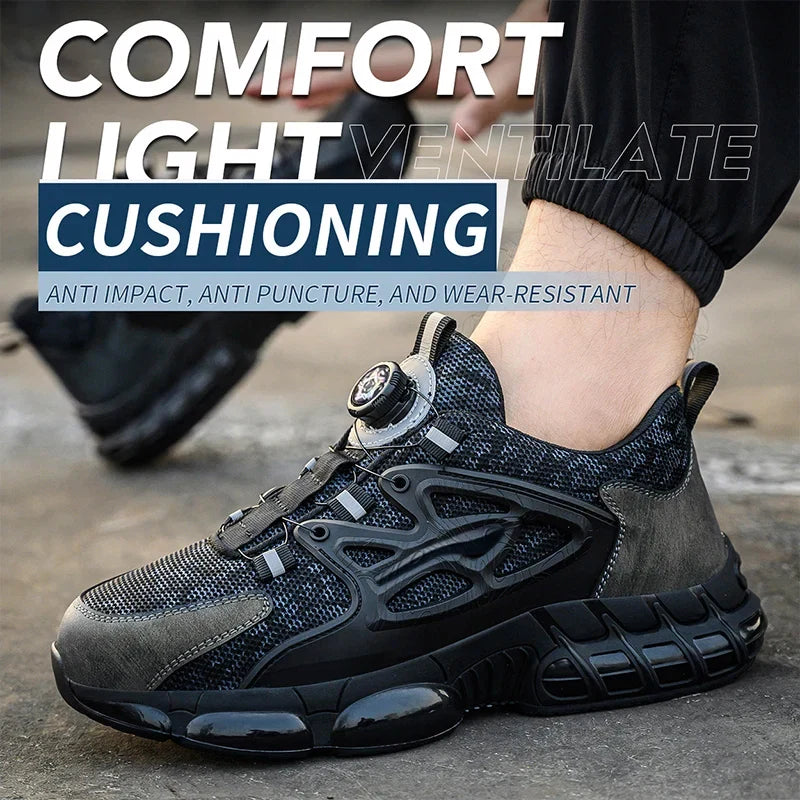 New Rotating Button Safety Shoes Men Anti-smash Anti-puncture Work Shoes Fashion Men Sport Shoes Men Security Mining Boots