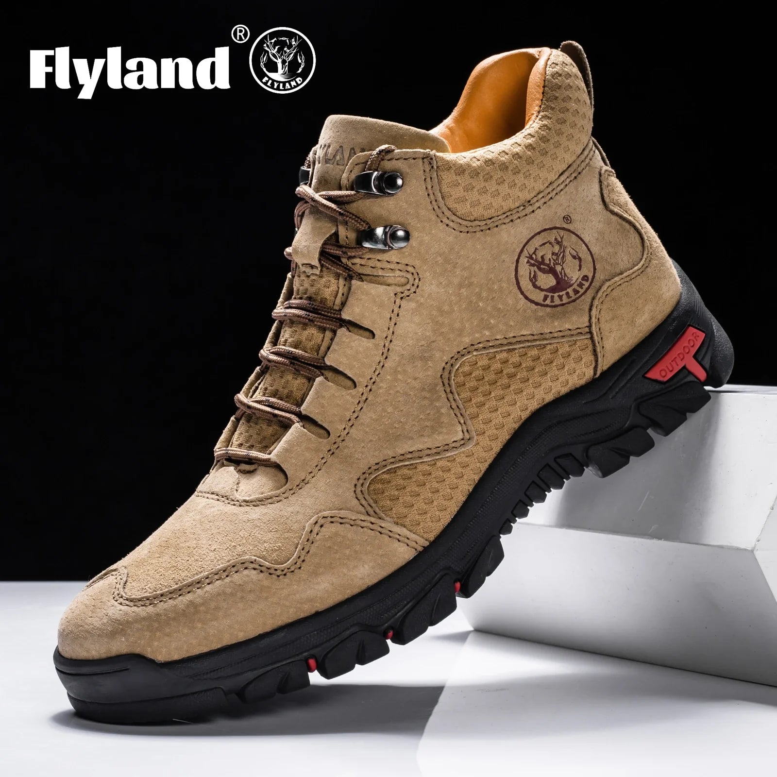 FLYLAND Men's Ankle Boots Casual Leather Shoes Fashion Vintage Hand Stitching Soft Business Handmade Shoes