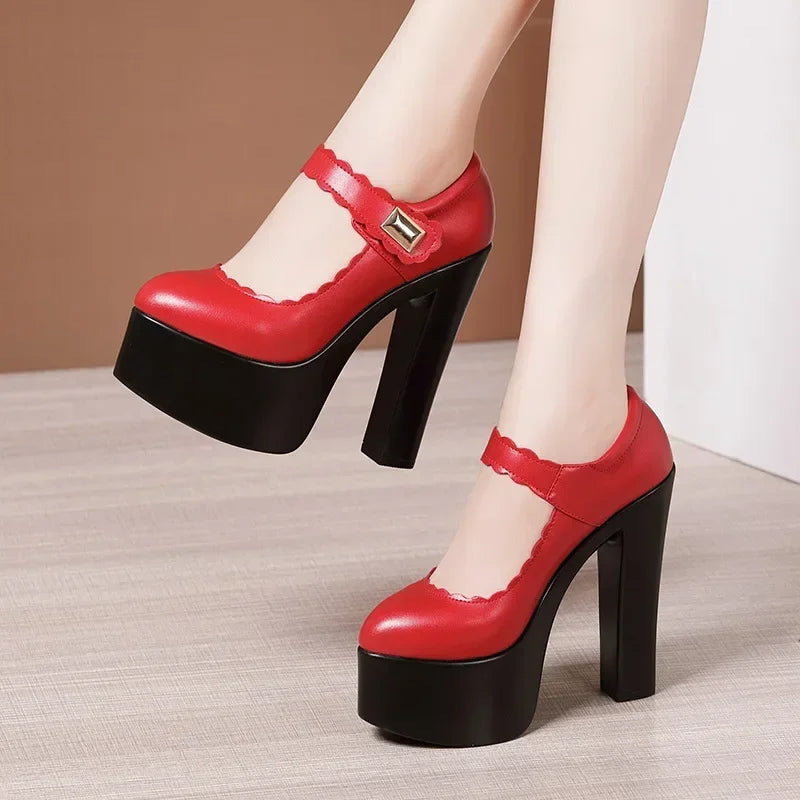 15cm Small Size 32-43 Extremem Block High Heels Shoes 2026 Fall Shallow Thick Chunky Platform Shoes Women Pumps Sexy Model Party
