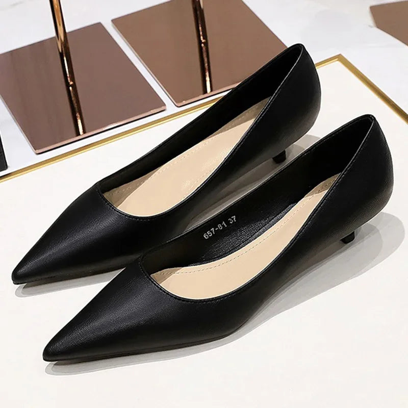 2024 Spring Women 4cm High Heels Concise Office Pumps Lady Soft Leather Thin High Heels Female Fashion Pointed Toe Wedding Shoes