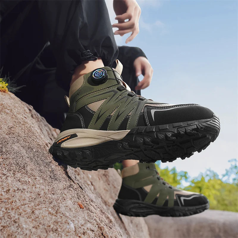 Green Men's Motorcycle Boots Rotary Buckle Men Ankle Boots Non-slip Platform Outdoor Boots For Man Biker Boots botas de hombre