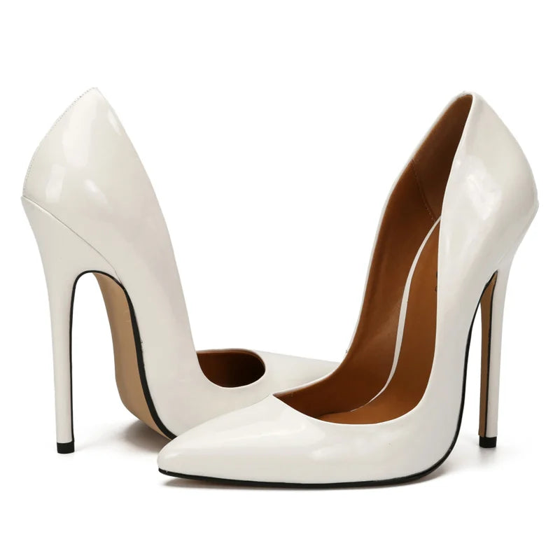 Fashion High Heels Sexy Shoes Women Pumps Large Size 43 44 45 White Stiletto Heel Patent Leather Office Wedding Shoes Hey Si Mey