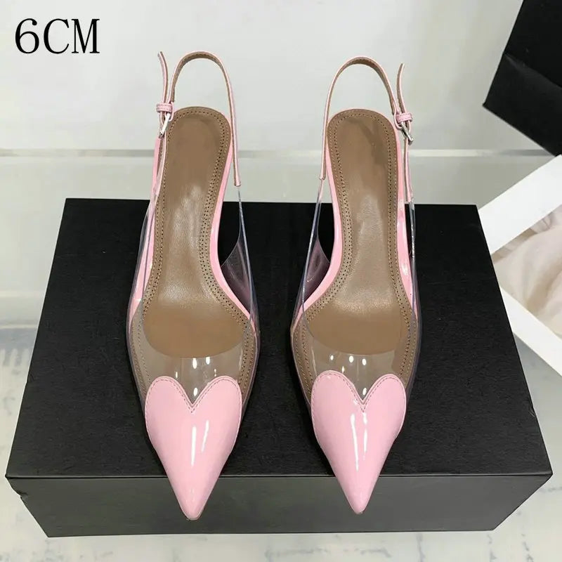 2026 New Style Fashion Heart-shaped Patched Pumps Transparent Platform Pointed-Toe High Heels Evening Shoes