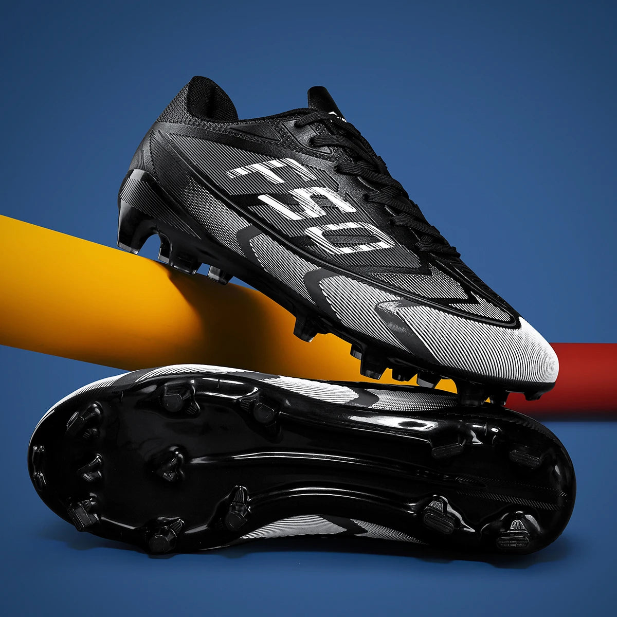 AG/FG Long Studs Soccer Shoes，PU Fabric Mixed Upper，TPU Sole Wear Resistant Anti Slip，Men Women Youth Outdoor Sports
