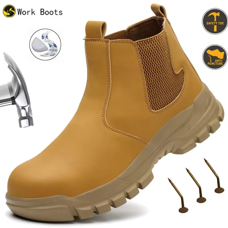 Waterproof Men's Safety Work Boots Steel Toe Shoes Anti Impact And Anti-Puncture Protective Boots Indestructible Roofing Shoes