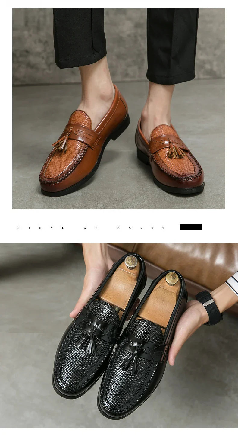 Men's Dress Shoes High Quality Brogues Casual Business Leather Shoes Social Party Leather Loafers Male Tassel Wedding Shoes
