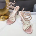 Aneikeh Glitter Crystal Snake Wrapped Sandals Women's Summer Fashion Sexy Rhinestone Thin Heel High Heels Party Prom Shoes