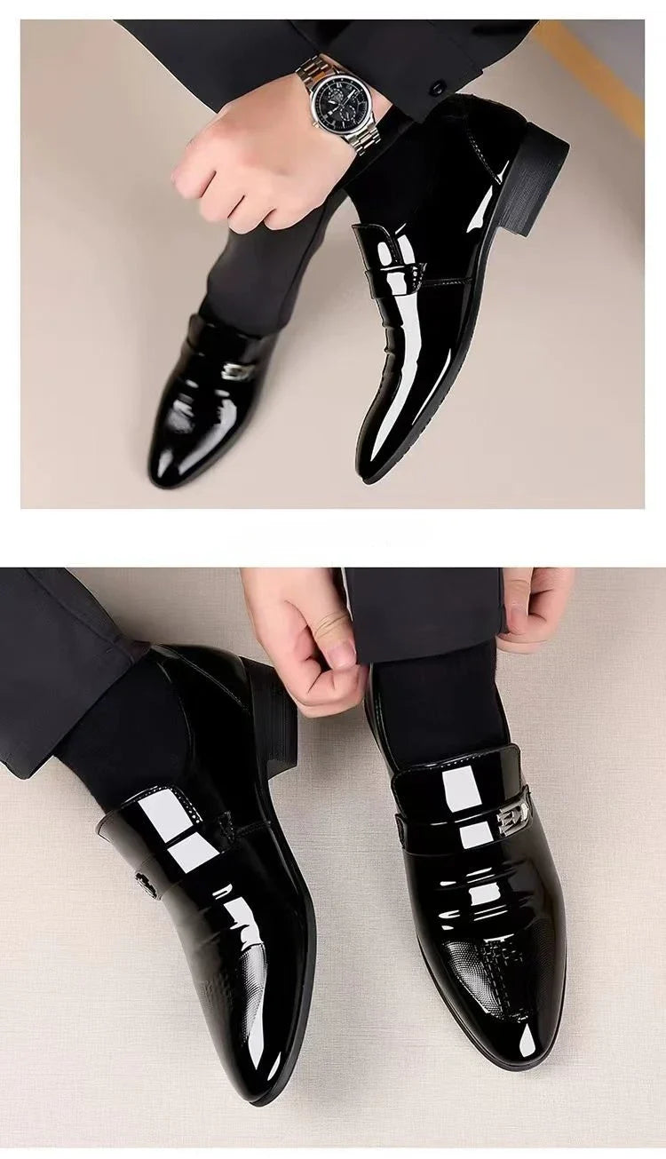 Dress Shoes Man Patent Leather Spring Autumn Bright Upper Pointed Toe Social Shoe for Men Casual 2025 Trend High Quality Fashion