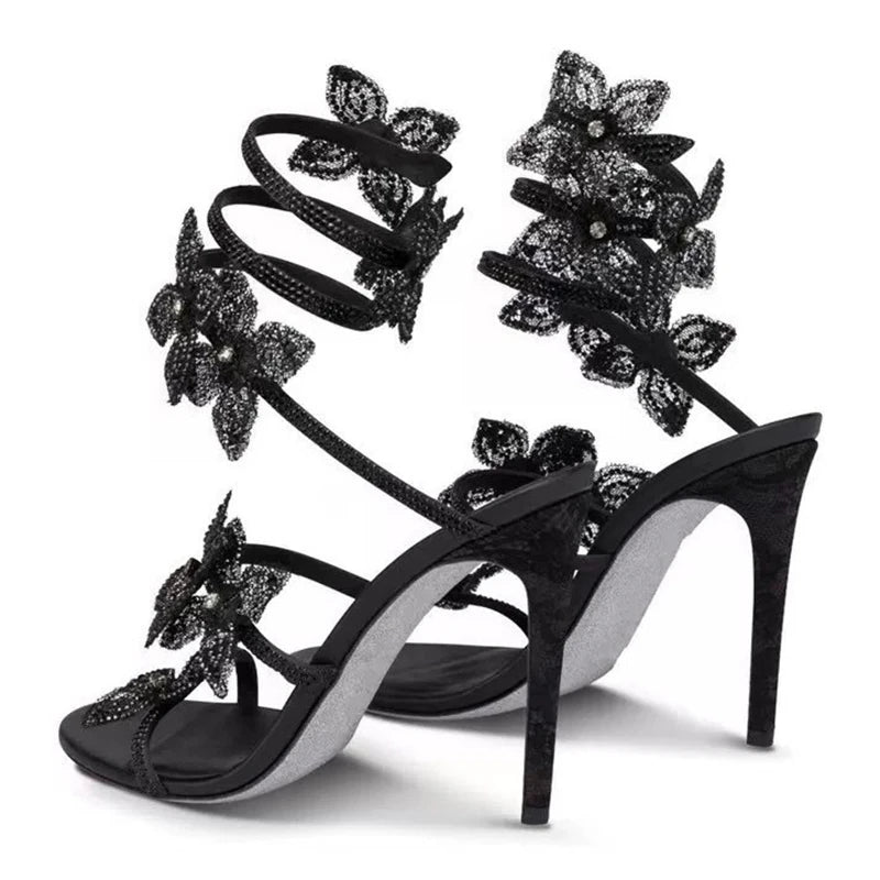Aneikeh 2026 Summer Open Toe Ankle Strap Female Sandals Shoes Street Style CRYSTAL Narrow Band Thin High Heels Women Sandals