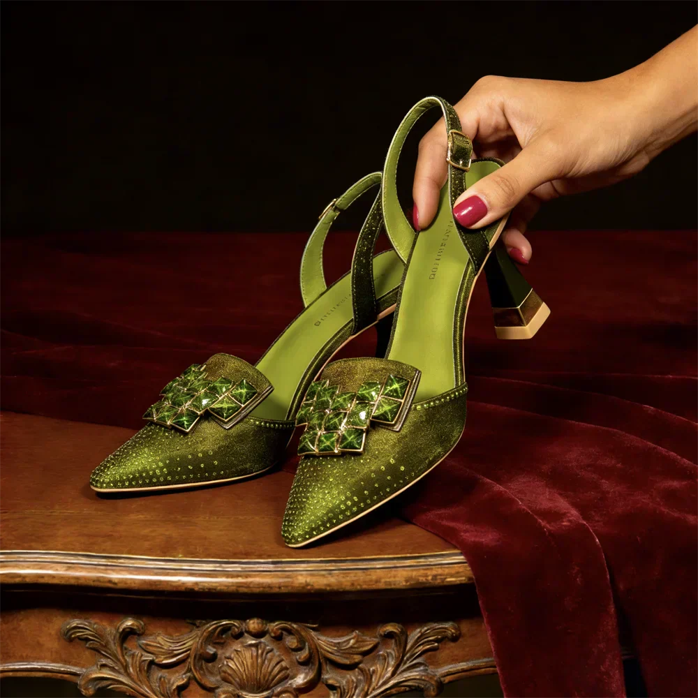 2026 High-heeled Sandals Rhinestone Embellished Pointed Toe Pumps for Women Wedding Party Dress Shoes