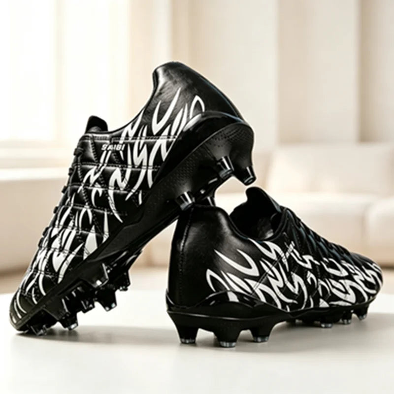 Unisex AG/FG Football Boots, Ankle Support Collar, Breathable PU Mesh, Durable TPU Long Studs, Great for Training and Competitiv