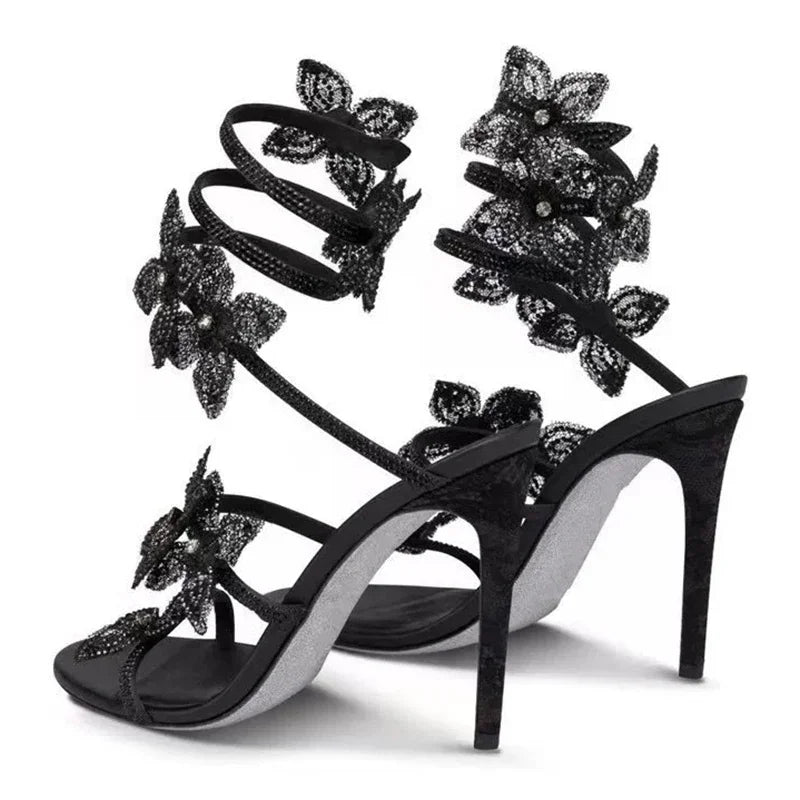 Eilyken Sexy Crystal Butterfly-knot Ankle Strap Sandals Woman Fashion Open Toe Stiletto High Heels Banquet Party Pumps Shoes