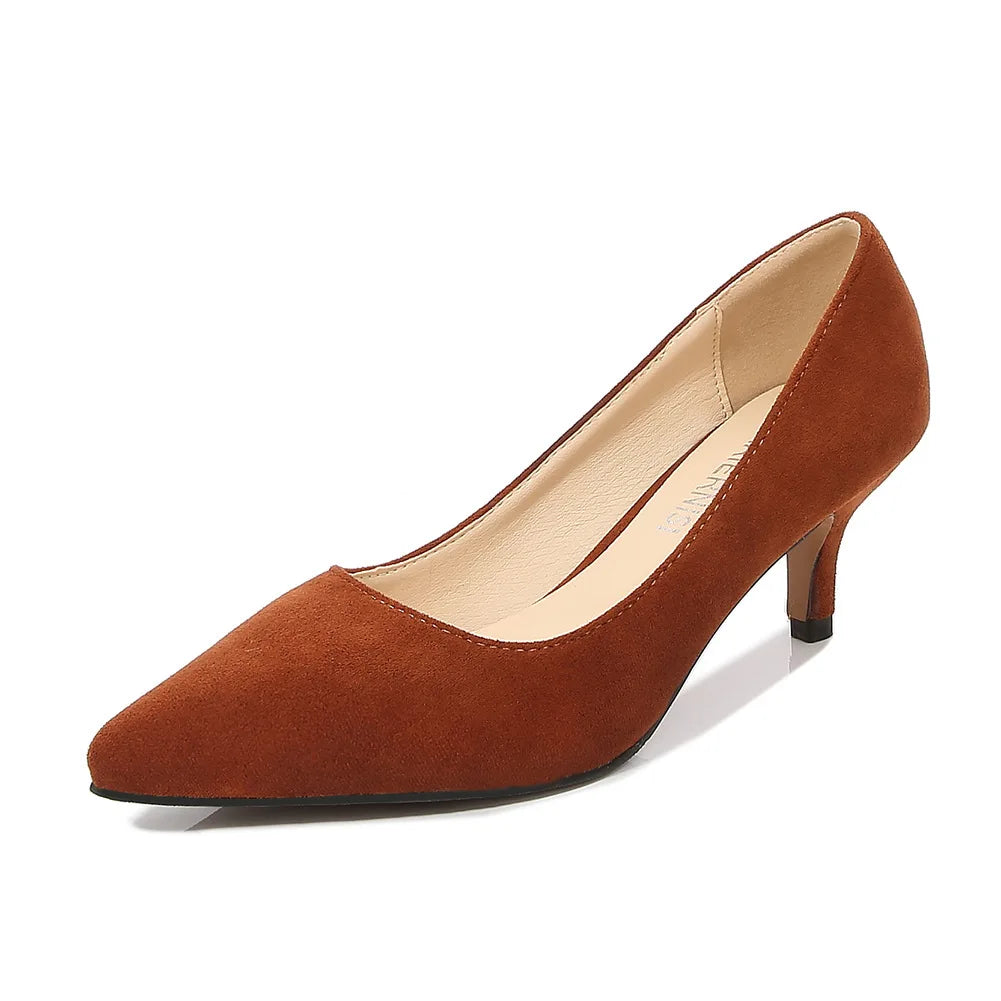 Low Heel Pumps Lady Pointed Toe Kitten Heels Female Green Flock Plus Size spring Red Shoes  Women 5cm High Heels