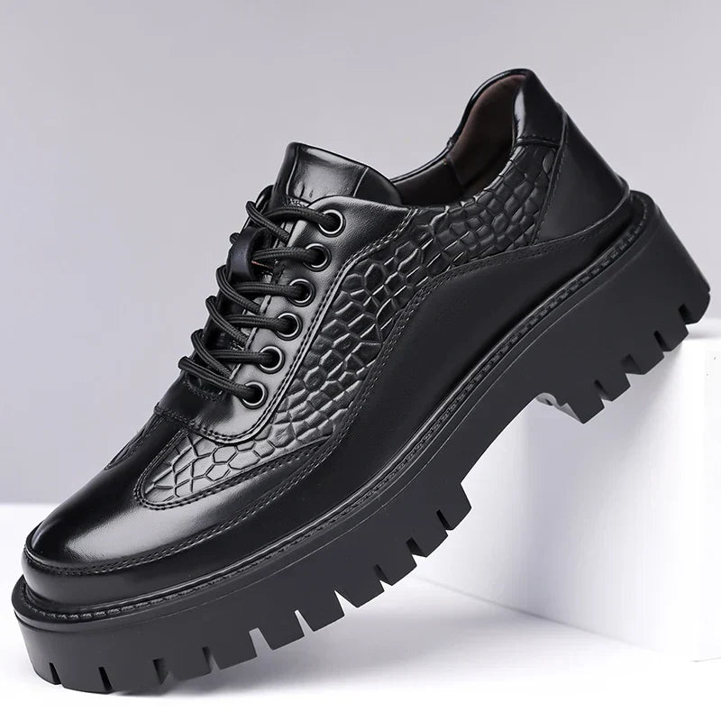 Retro Brown Men's Banquet Leather Shoes Thick Soled Wear-resistant Work Shoes2025 Classic Brand Men's Business Dress Shoes