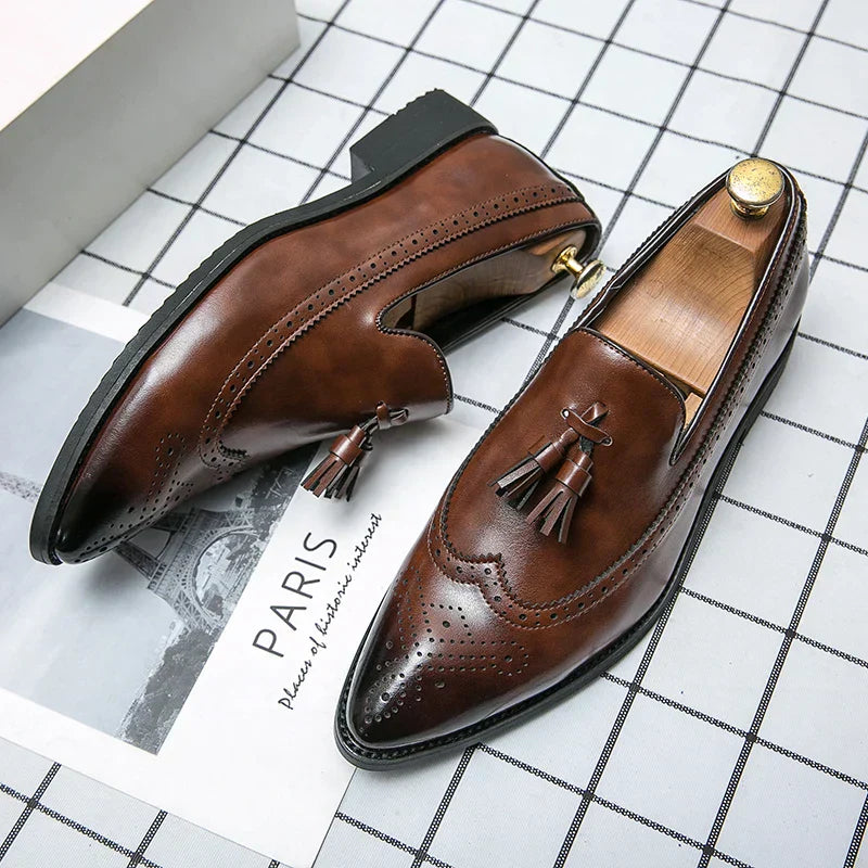 Dress Shoes Men Tassel Formal Leather Shoes Male Classic Social Casual Business Brogue Shoes Wedding Party Leather Loafers Male