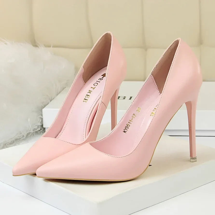 Plus Size 34-43 Woman Classic Concise 7.5cm 10.5cm High Heels Lady Elegant Colorful Pumps Scarpins Yellow Mid Low Heels Shoes