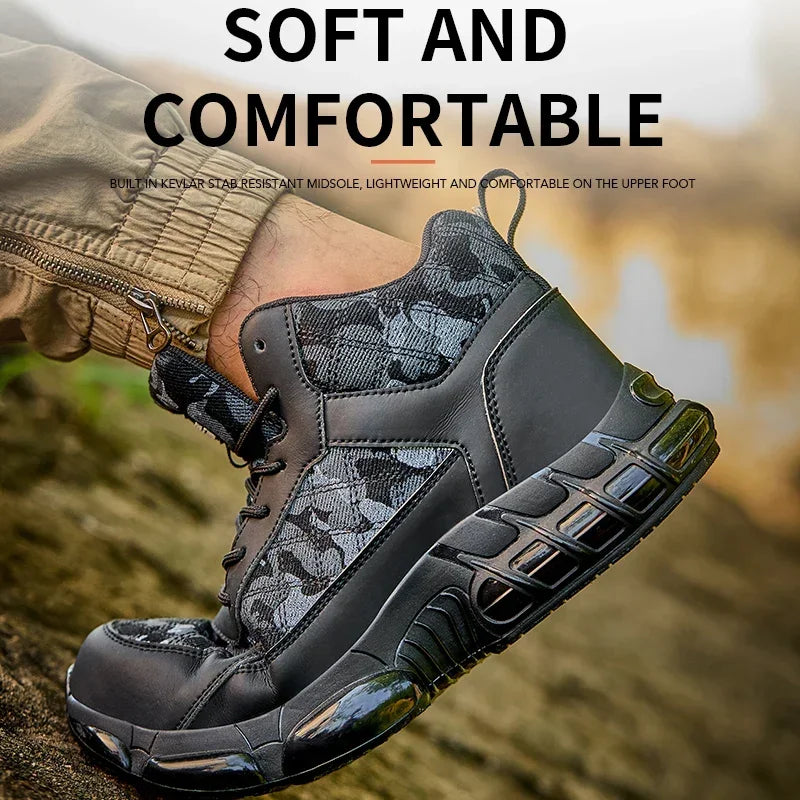 Latest 2024 Fashion Men Work Safety Boots Steel Toe Cap Indestructible Anti Smashing Sneakers Puncture-Proof Protective Shoes