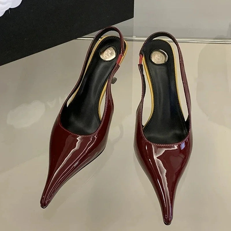 Aneikeh Fashion Sexy Designer Patent Leather Pointed Toe High Heels Pumps Women Shallow Elegant Banquet Wedding Party Shoes