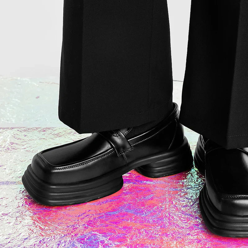 Men Zipper Patent Leather Increase Loafers Shoe Japan Korean Streetwear Fashion Thick Sole Platform Vintage Style Leather Shoes