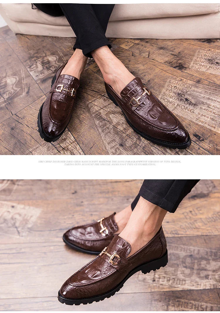 New British business casual shoes nightclub formal pointy leather shoes for men 46 47 large size crocodile metal decoration