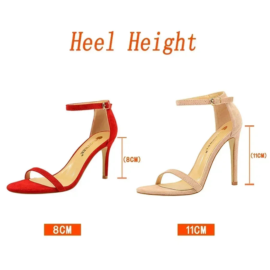 Women Gladiator Stiletto Classic Ankle Strap Holiday Beach Sandals Lady Fashion Suede 8cm 11cm High Heels Sexy Red Brown Sandles