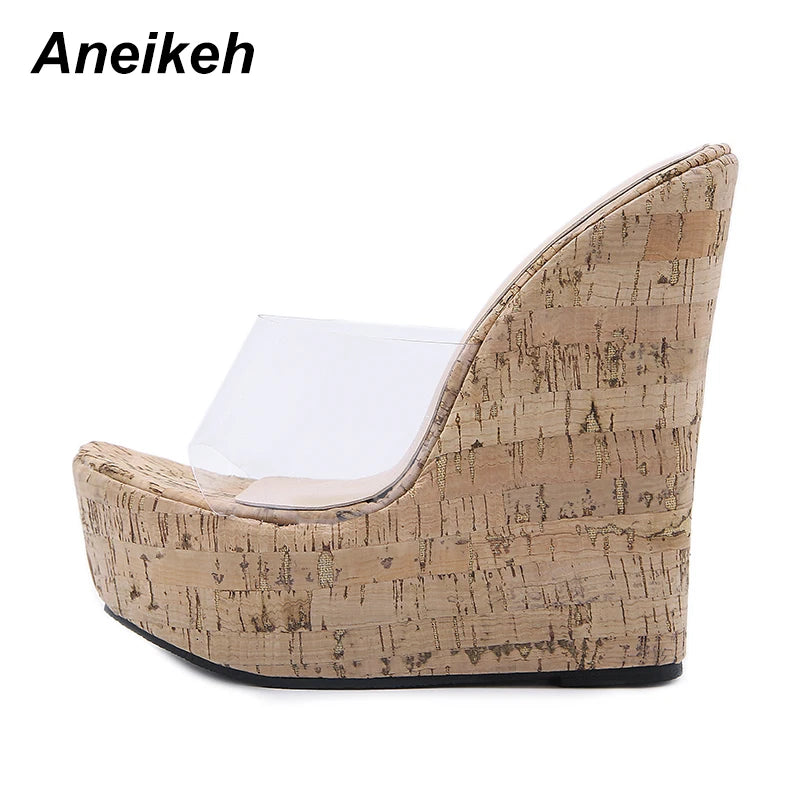 Aneikeh PVC Transparent Wedges Platform Sandals High Heeled Summer 2025 Fashion Women's Slippers Thick Sole Beach Shoes Mujer