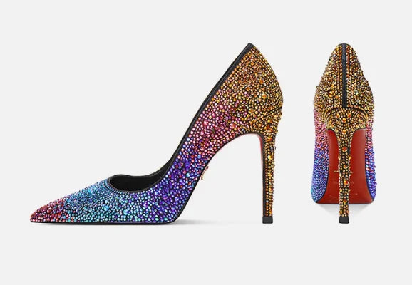 Full Diamond New Gold Fine Heel Pointed Fashion Versatile High Heels Water Diamond Wedding Shoes Women's Bridal Shoes