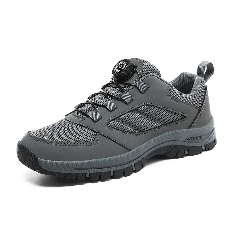 Male Sneakers Stylish Rotating Buckle Hiking Boots Solid Color Comfortable Non-slip Sporty Shoes Plus Size Men Shoes Leather