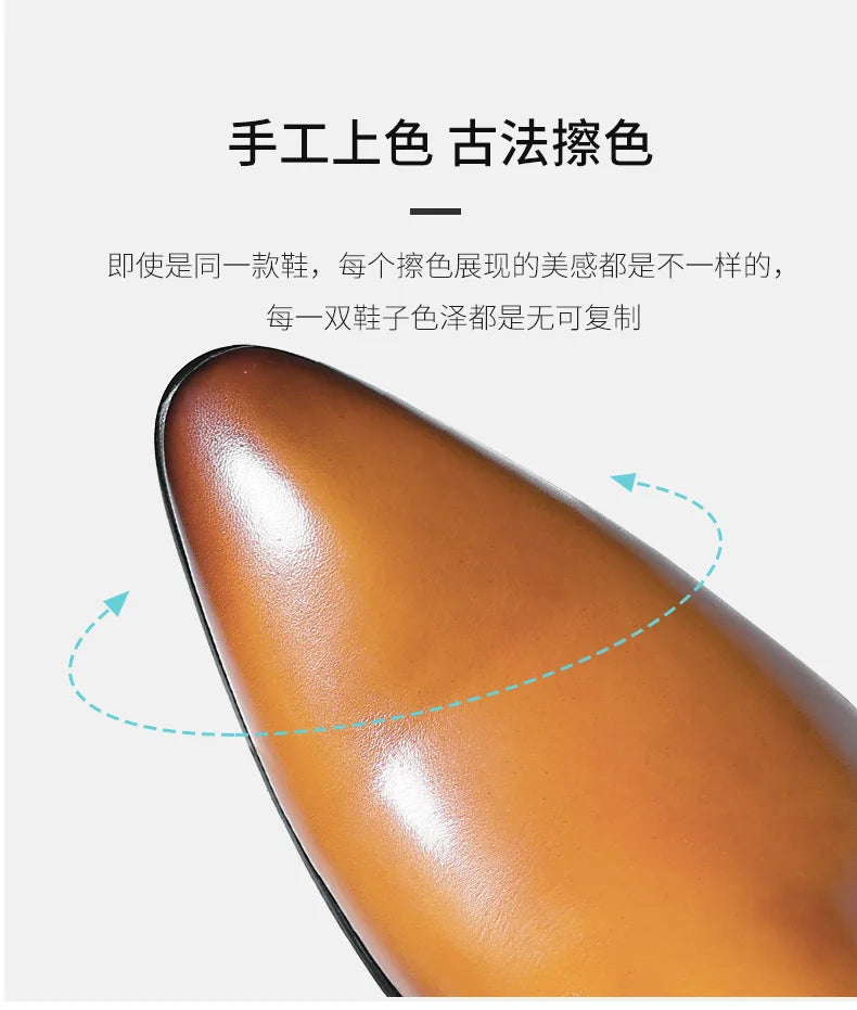 Top Layer Cowhide Shoes Men's Shoes Genuine Leather Business Dress Shoes Men British Pointed Toe Formal Slip-On Shoes