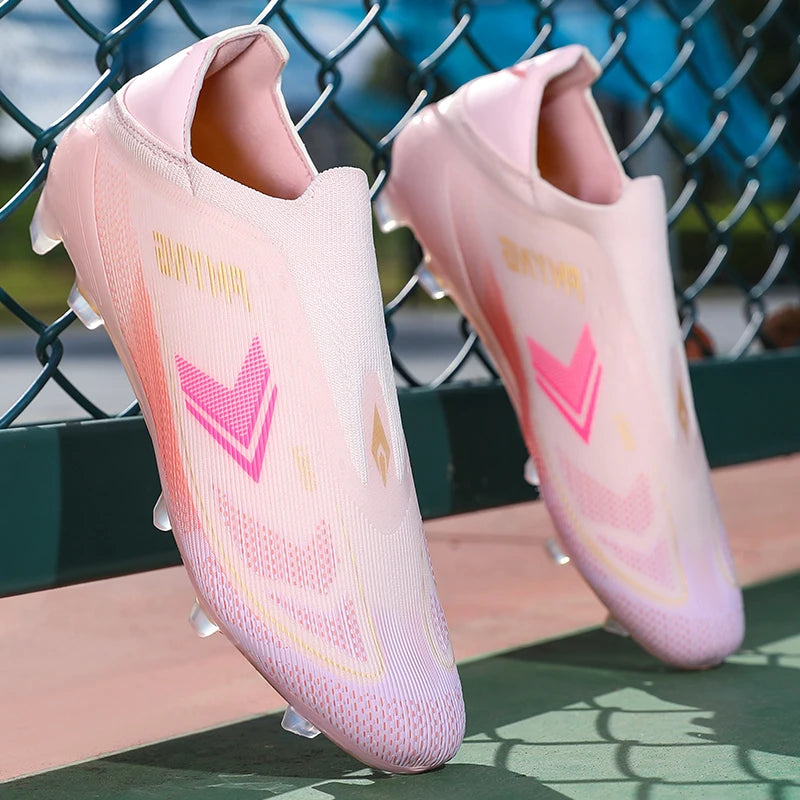 Summer Dopamine Football Shoes for Male and Female Students, Long-Spiked, Laceless, Non-Slip, Wear-Resistant, Natural Turf Training Shoes